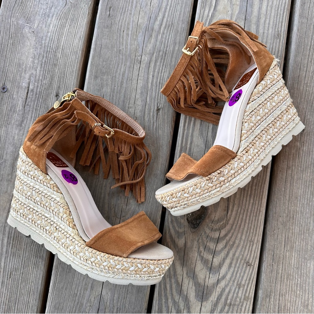 Kanna Fringe Suede Wedge Boho 8.5